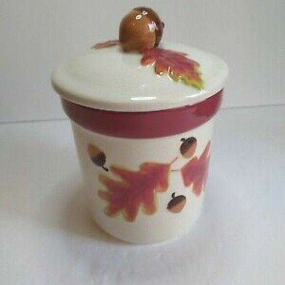 Hallmark Acorn and Leaves Lidded Jar Bowl cookie jar candle removable HP… - Picture 1 of 14